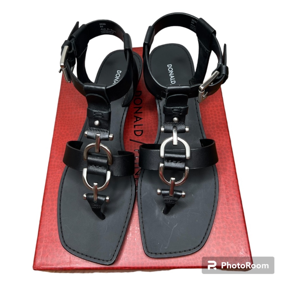 Donald J. Pliner Dena Black Leather Sandals Size 8 - Picture 7 of 8